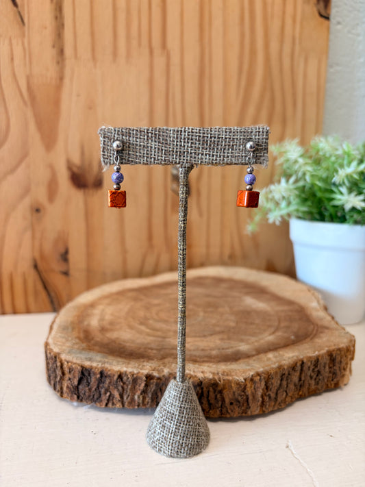 Orange & Purple Beaded Earrings