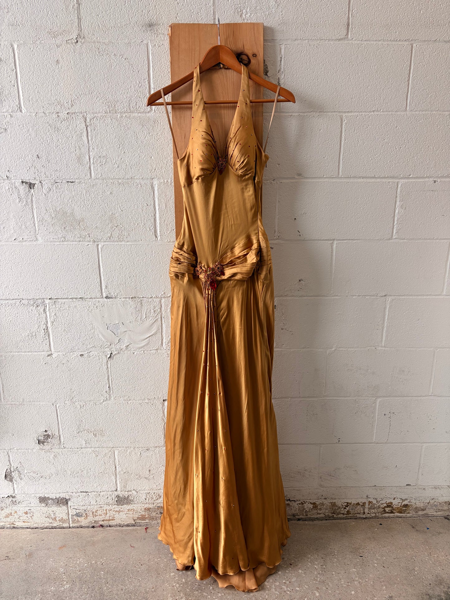 Jovani Golden Silk Beaded Gown : 0 (As Is)