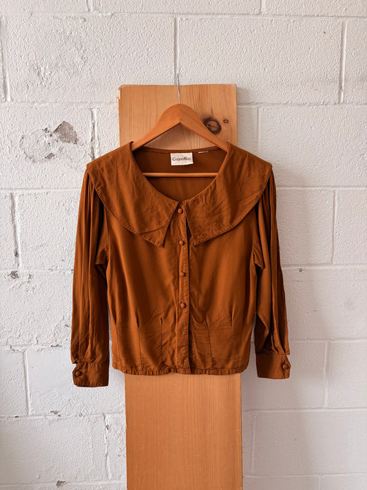 Brown Button Down Blouse : S/M