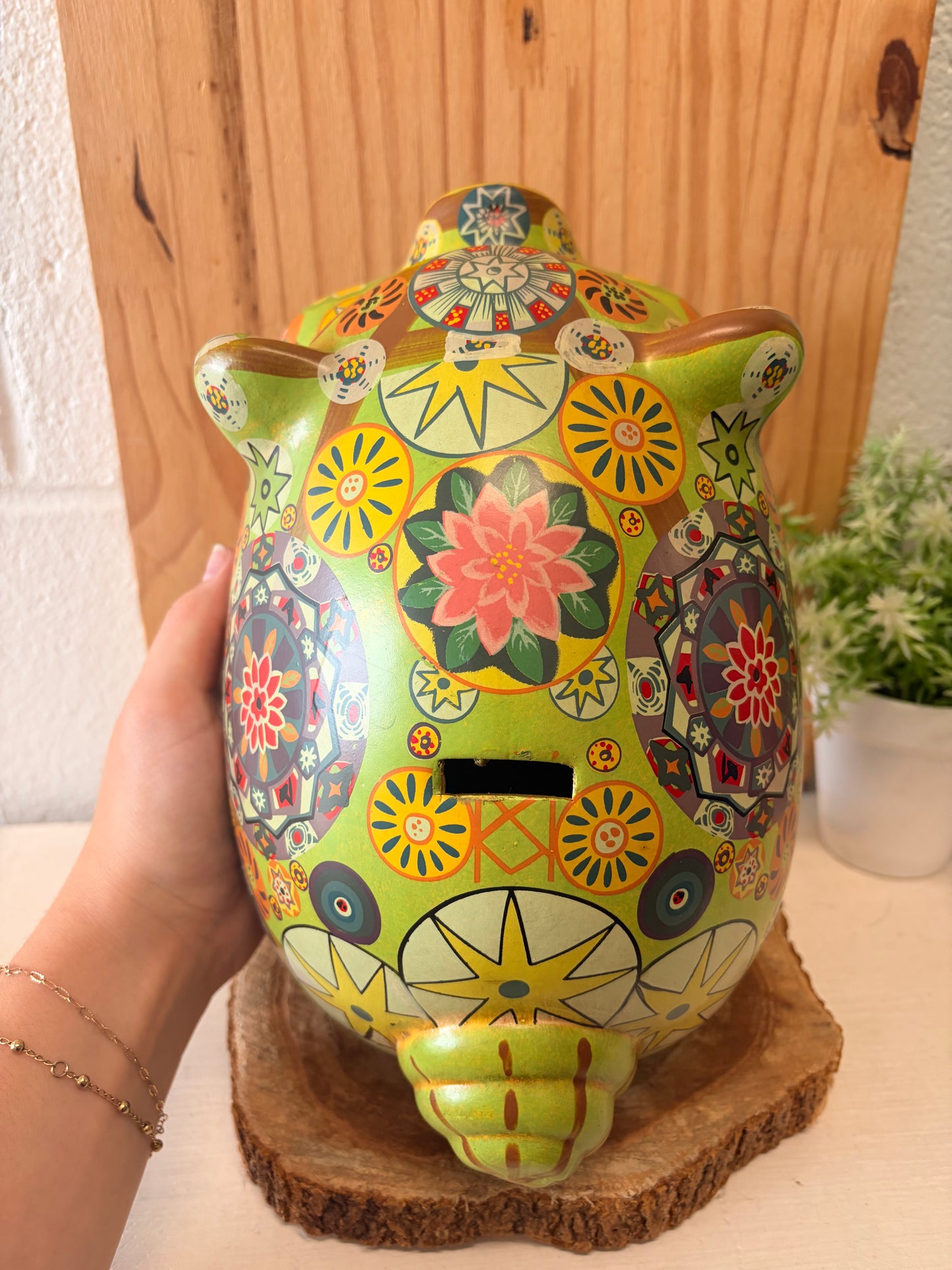 Vtg Boho Patterned Piggy Bank (Local Pick Up Only)