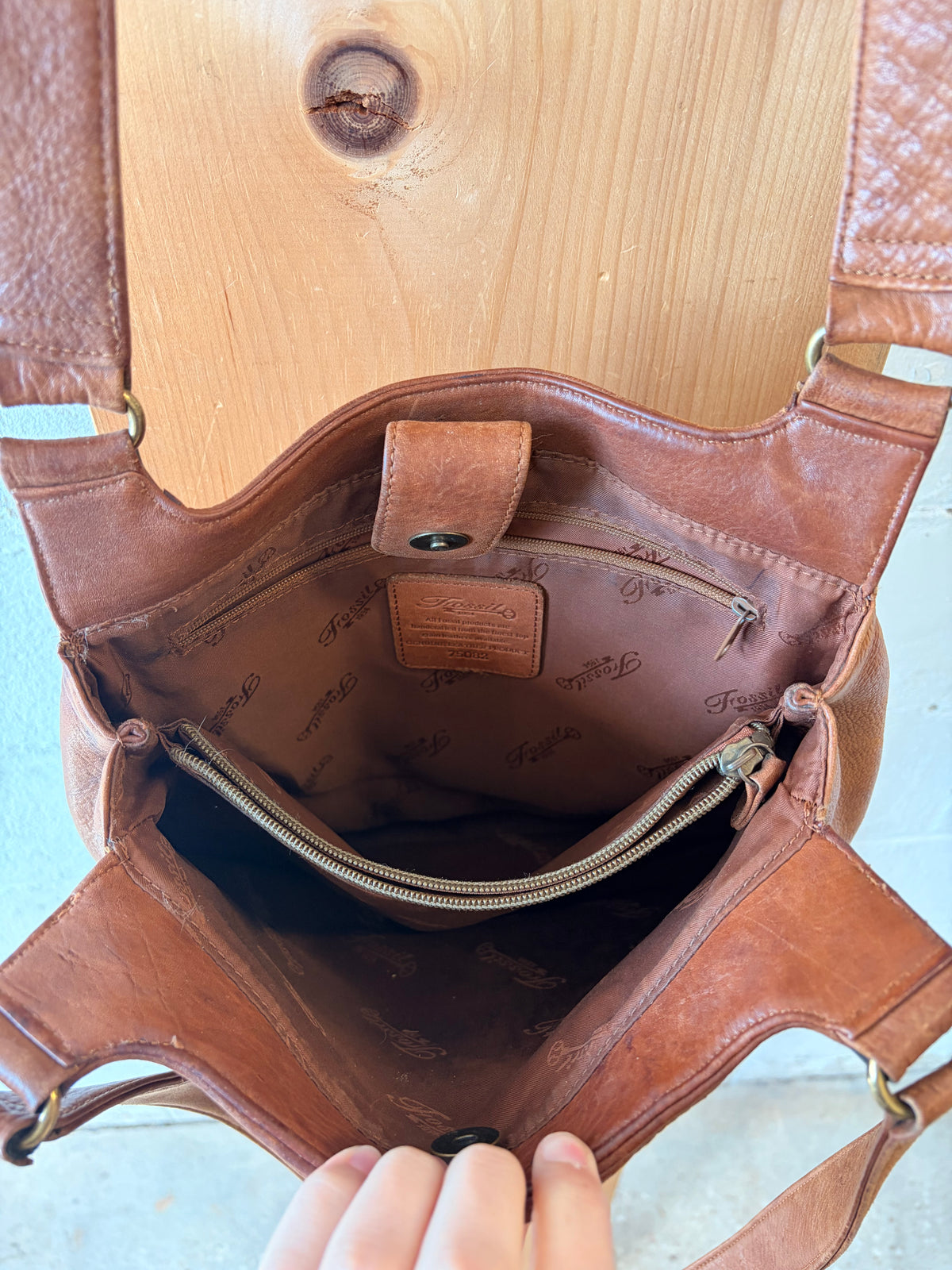 Vtg Fossil Brown Leather Shoulder Bag