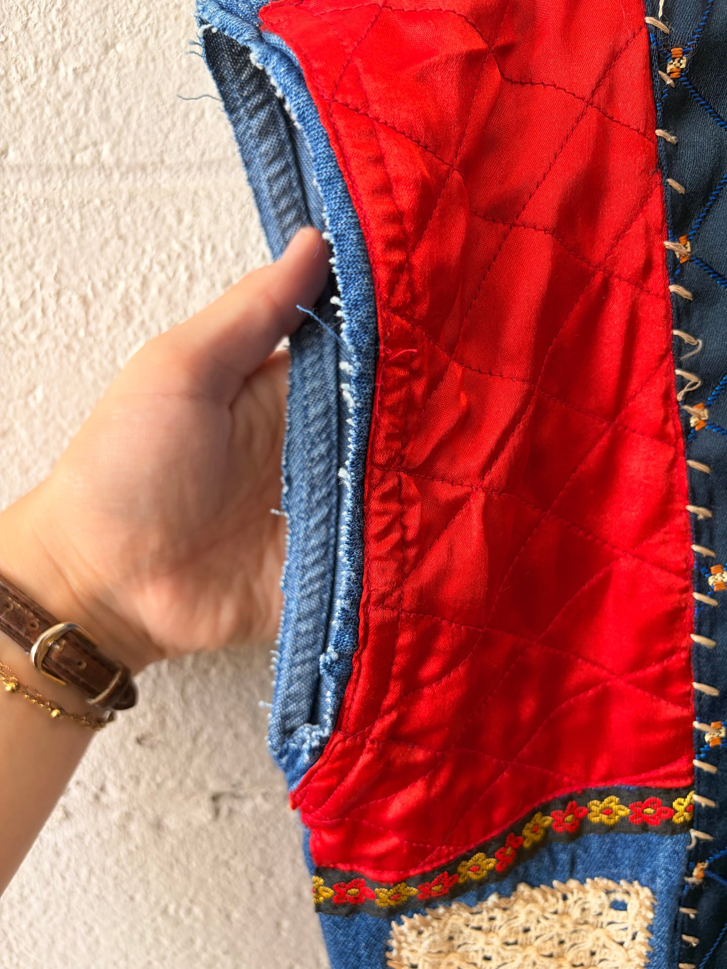 Patchwork Cut Off Denim Vest : S