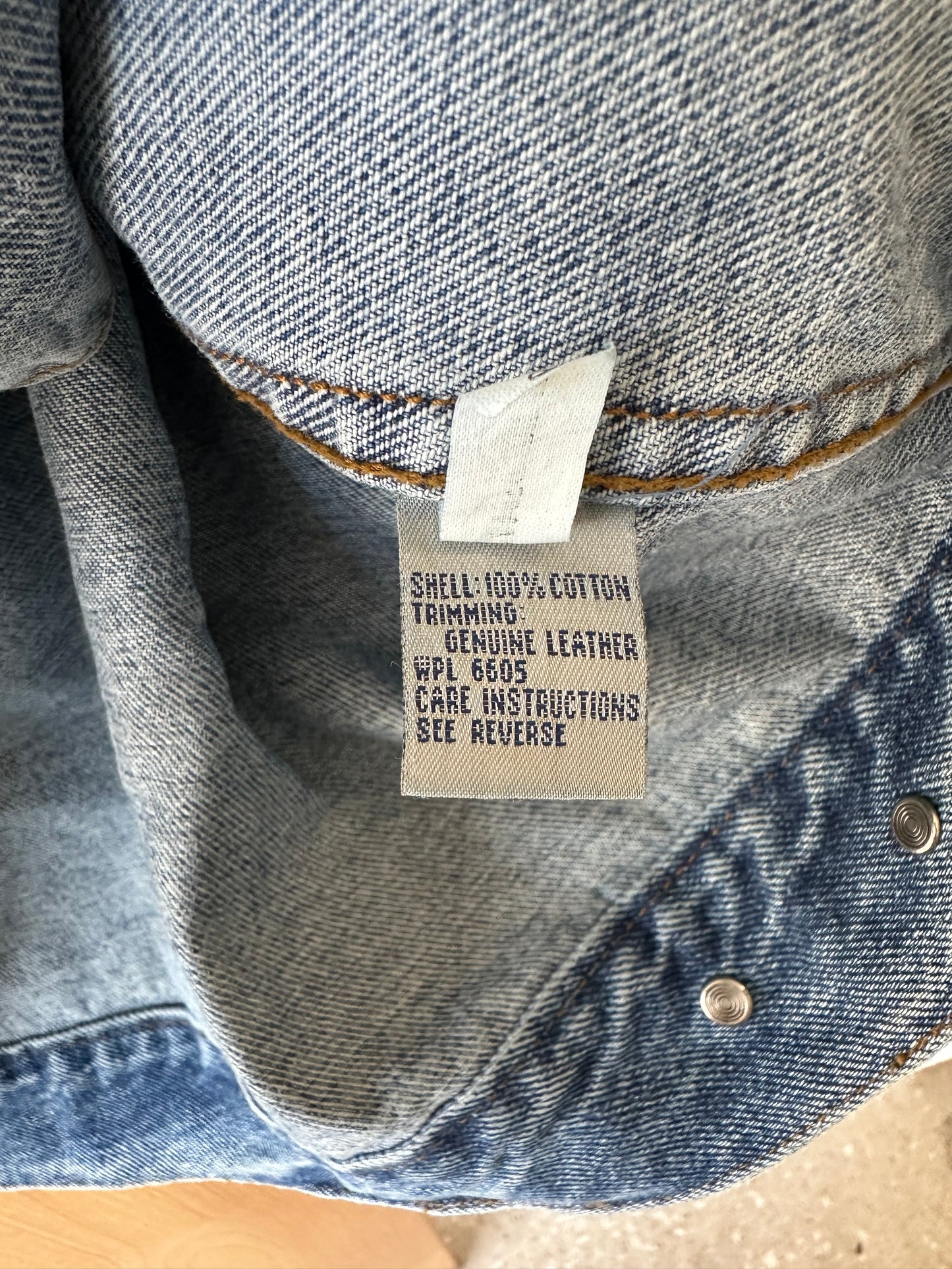 Leather Collar Denim Jacket : XXL