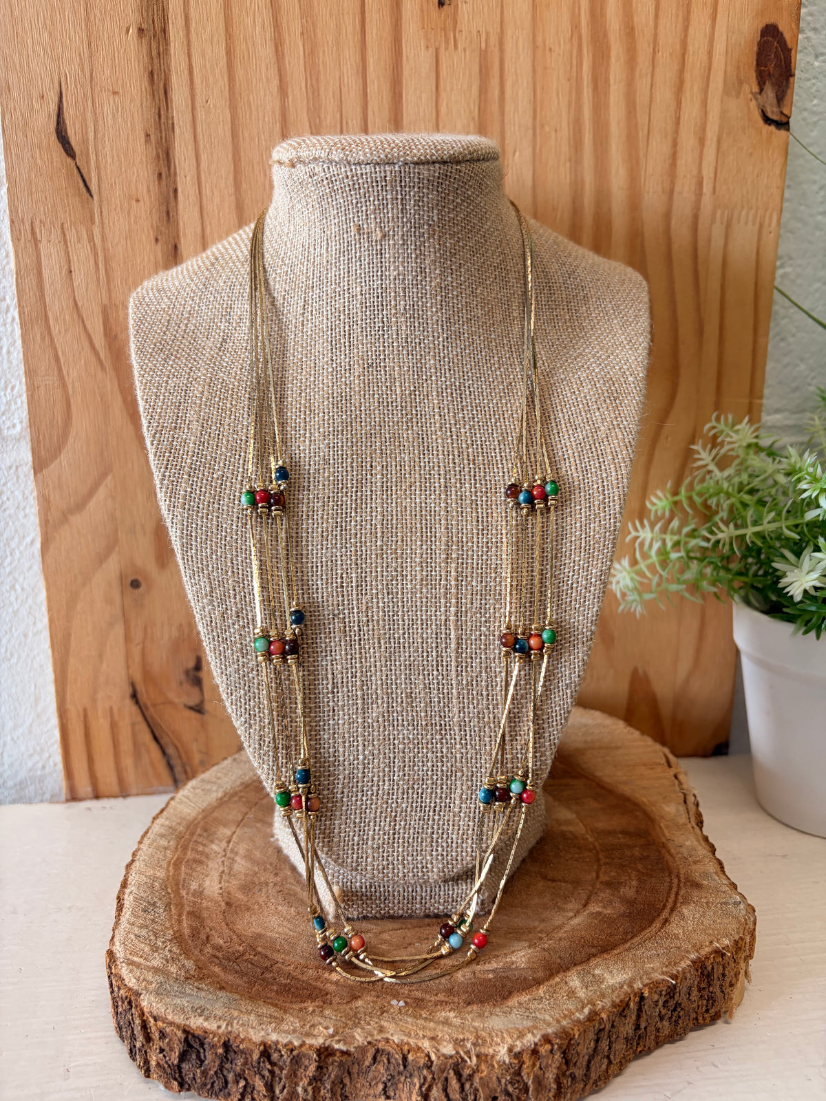 Layered Gold Tone Beaded Necklace