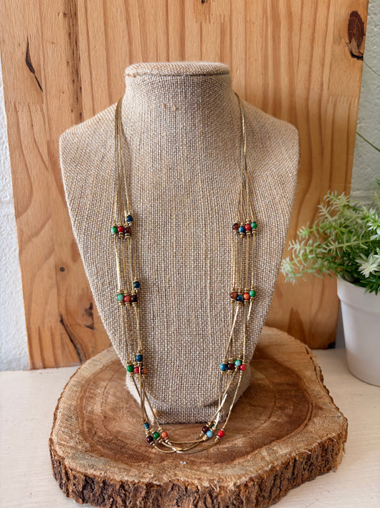 Layered Gold Tone Beaded Necklace