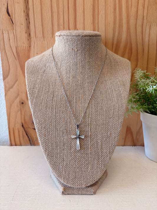 925 Sterling Pearly Cross Necklace