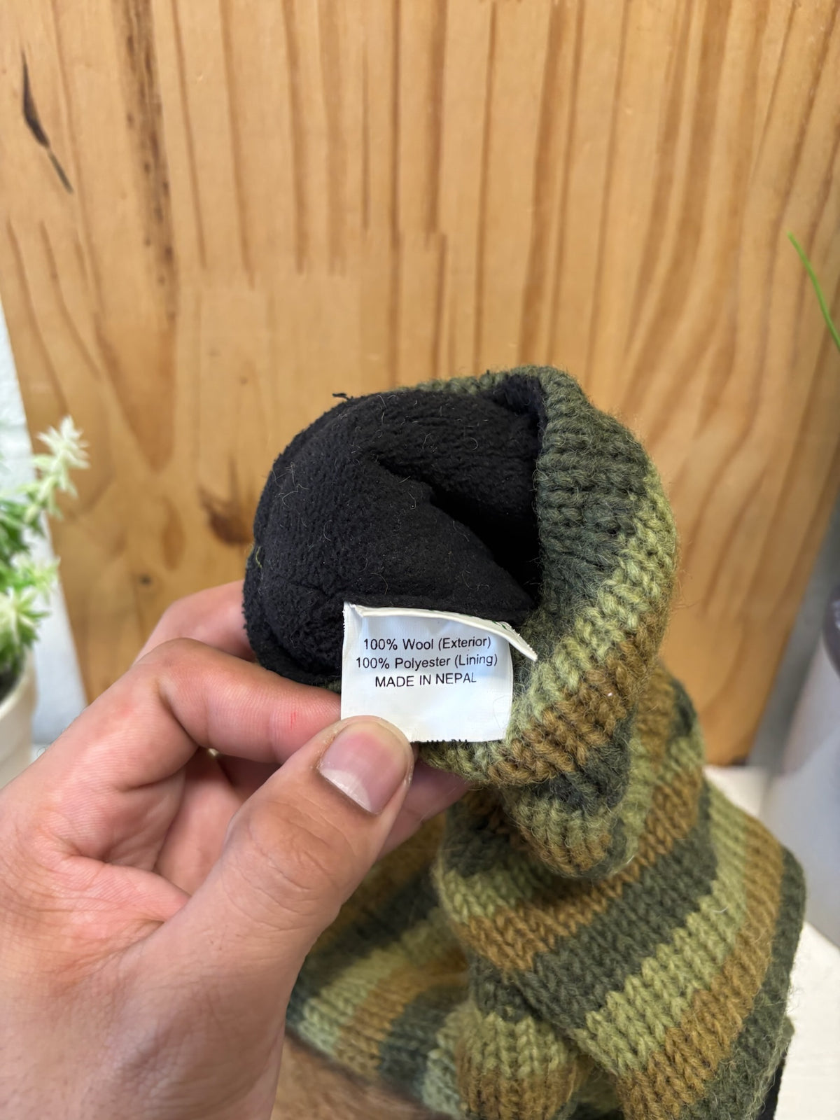 Striped Green Fingerless Wool Gloves