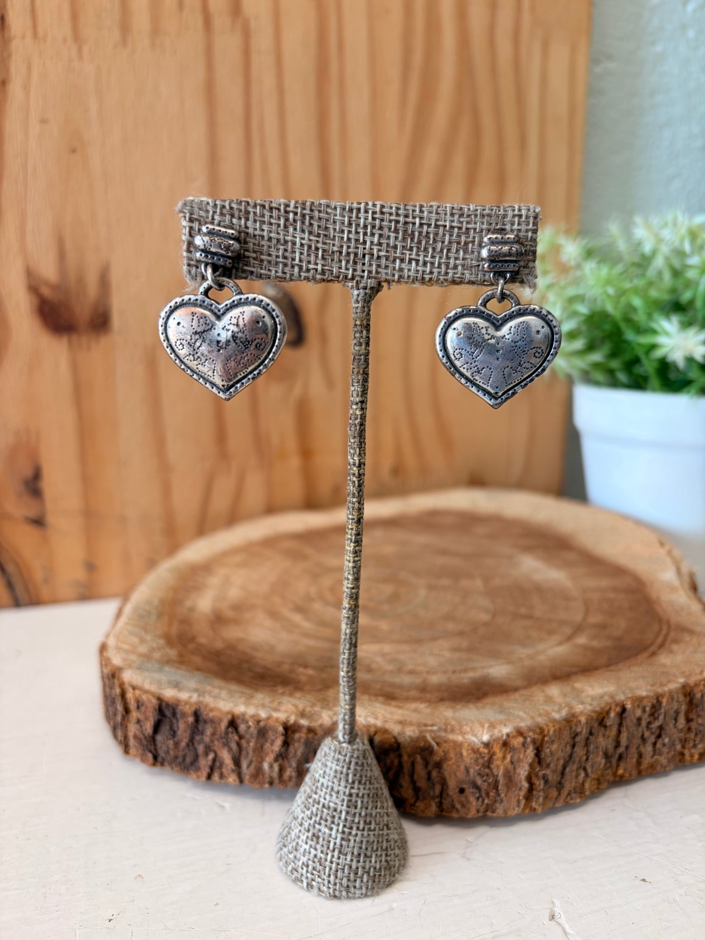 Floral Etched Heart Earrings