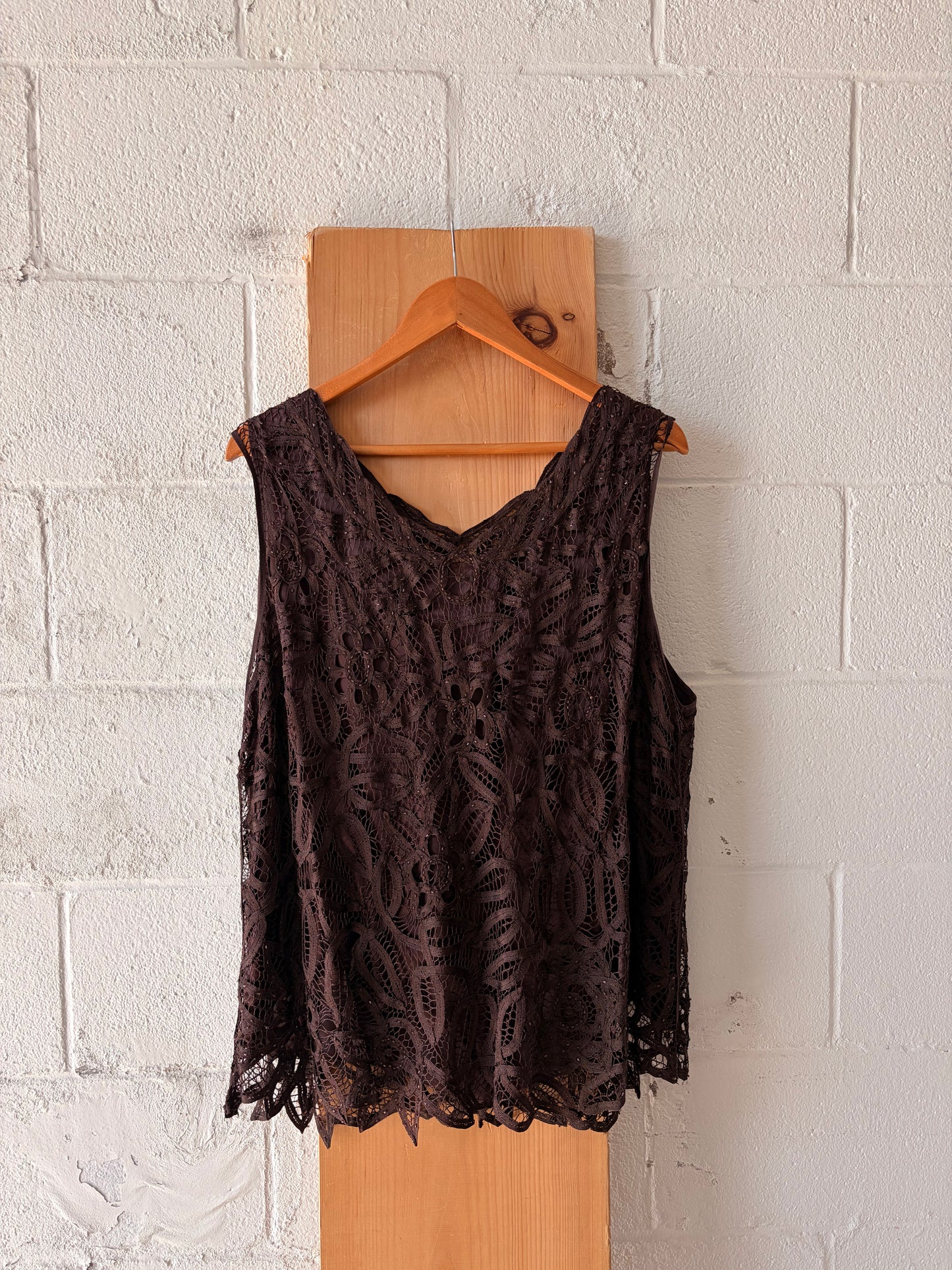 Brown Sleeveless Lace Top : 3X