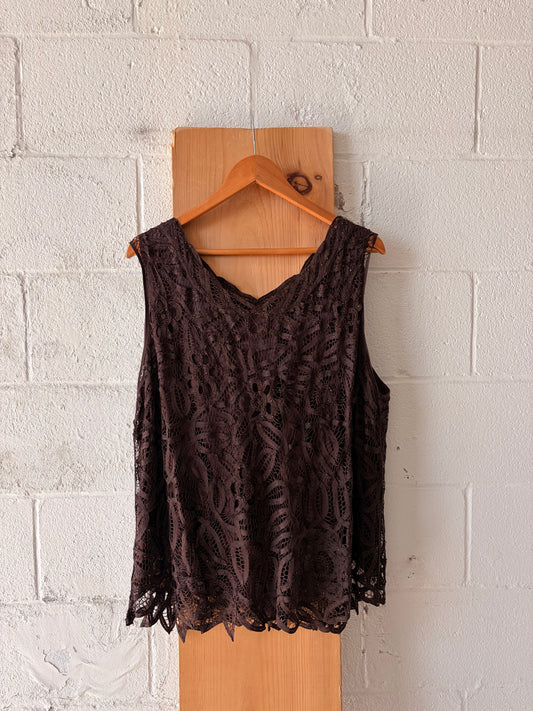 Brown Sleeveless Lace Top : 3X