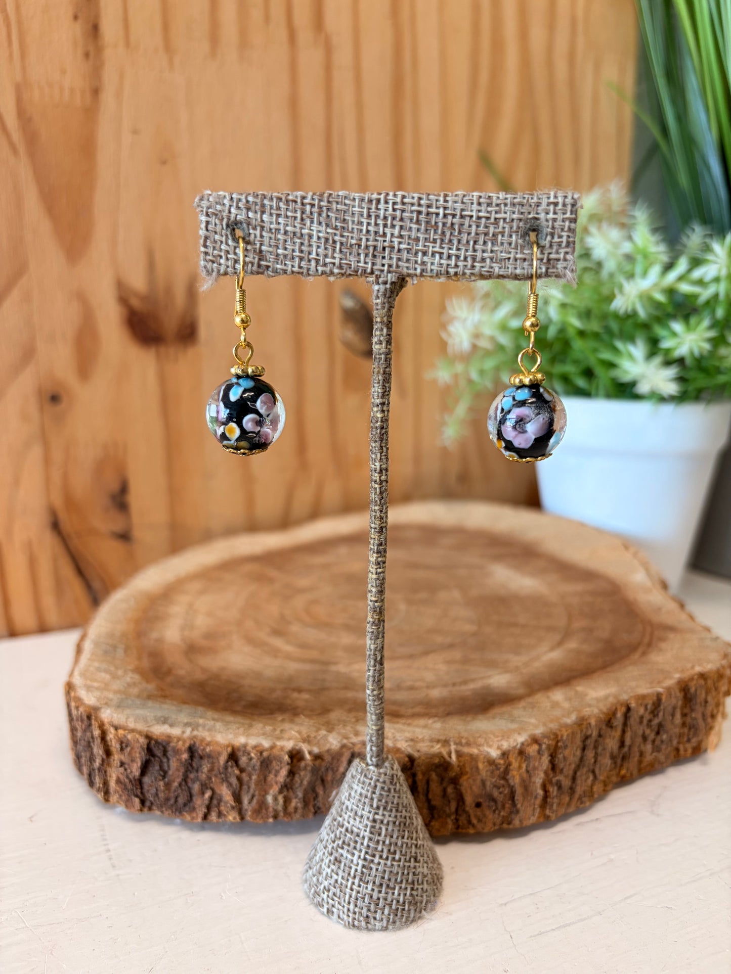 Multicolor Glass Floral Earrings