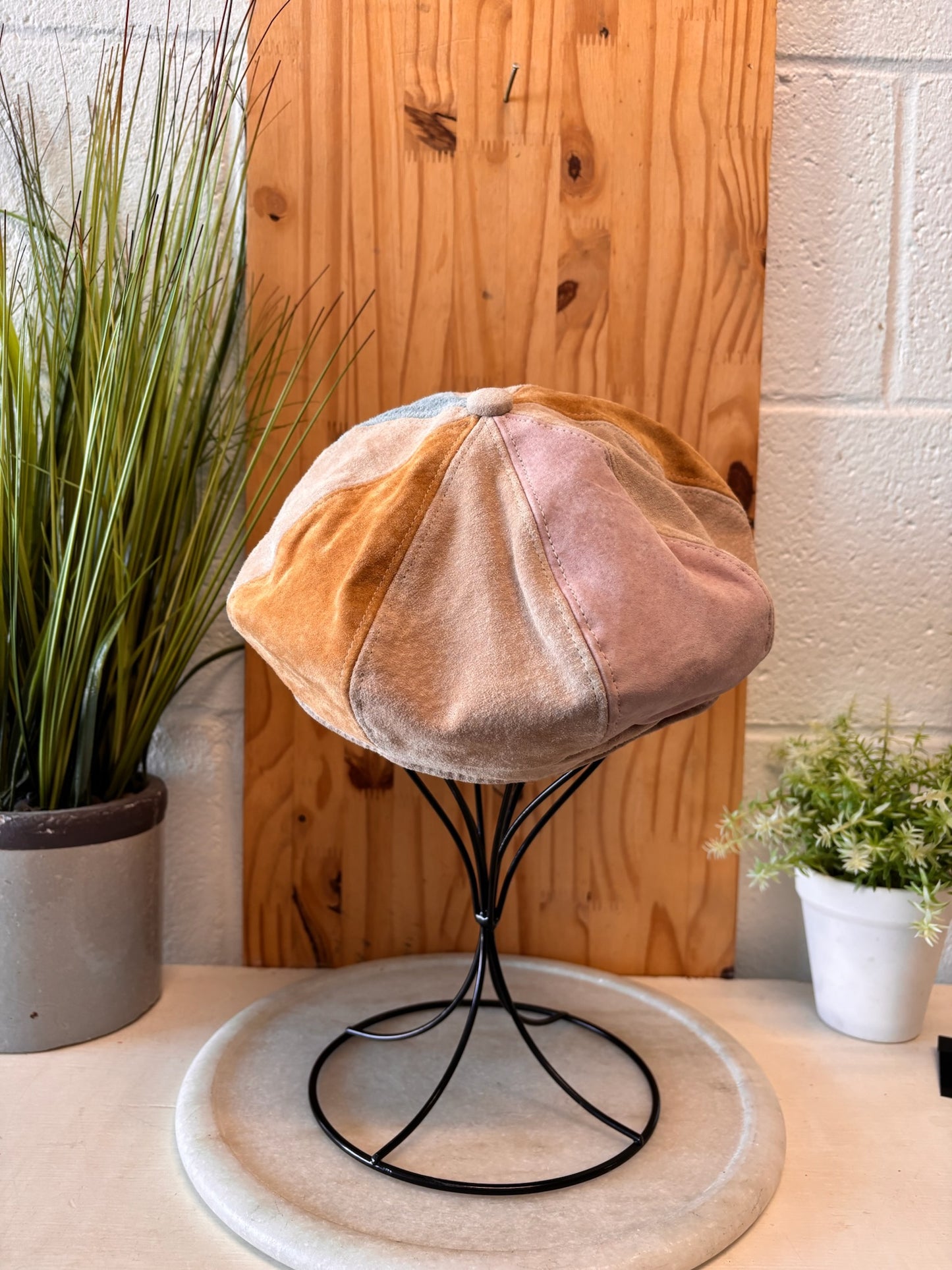 Vtg Suede Patchwork Cap