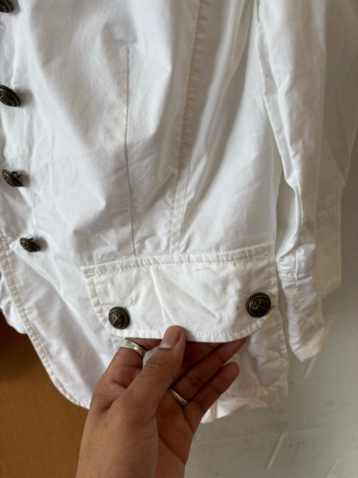 Y2K White Military Style Jacket : L
