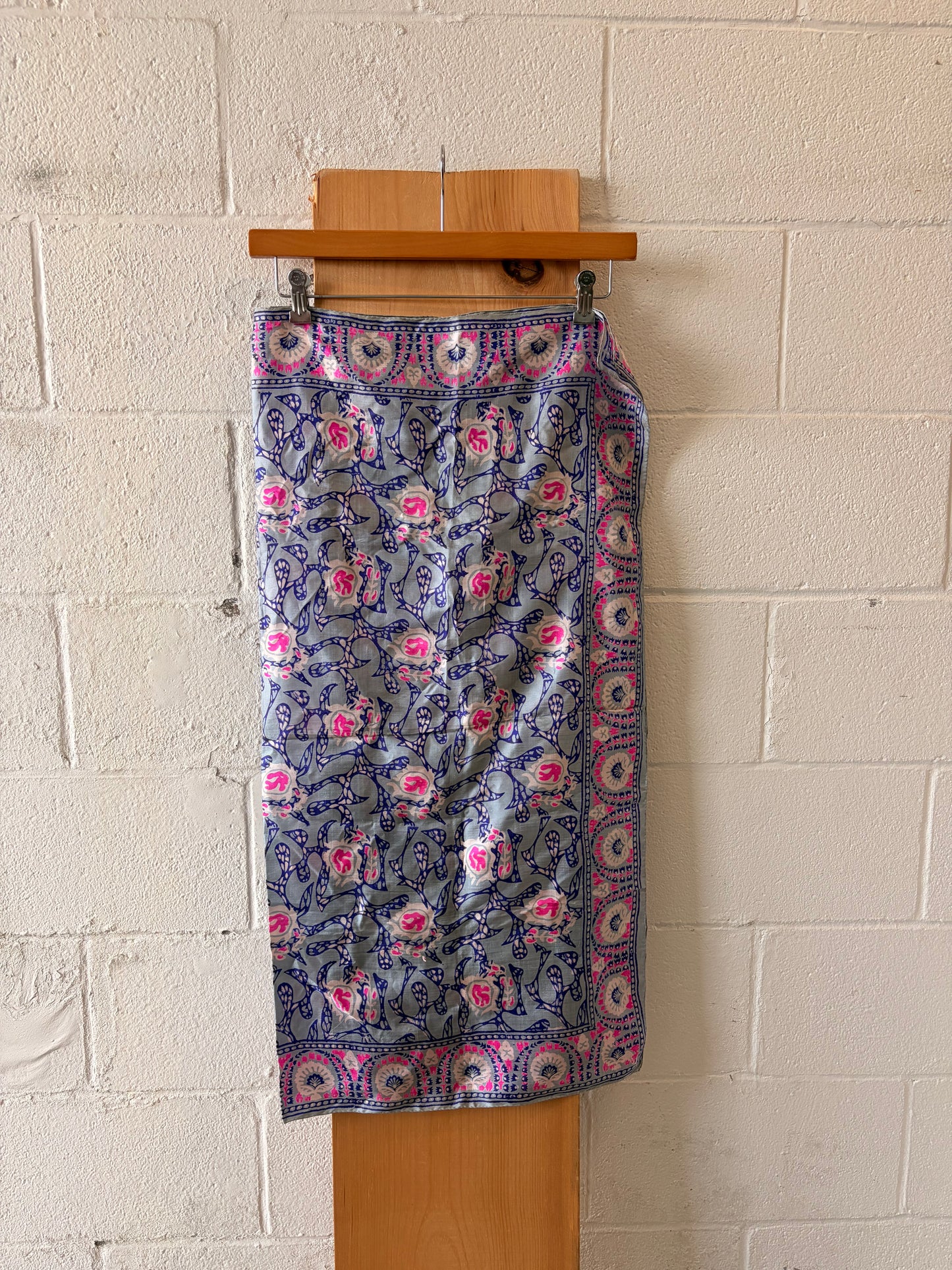 Pink & Blue Patterned Silk Scarf