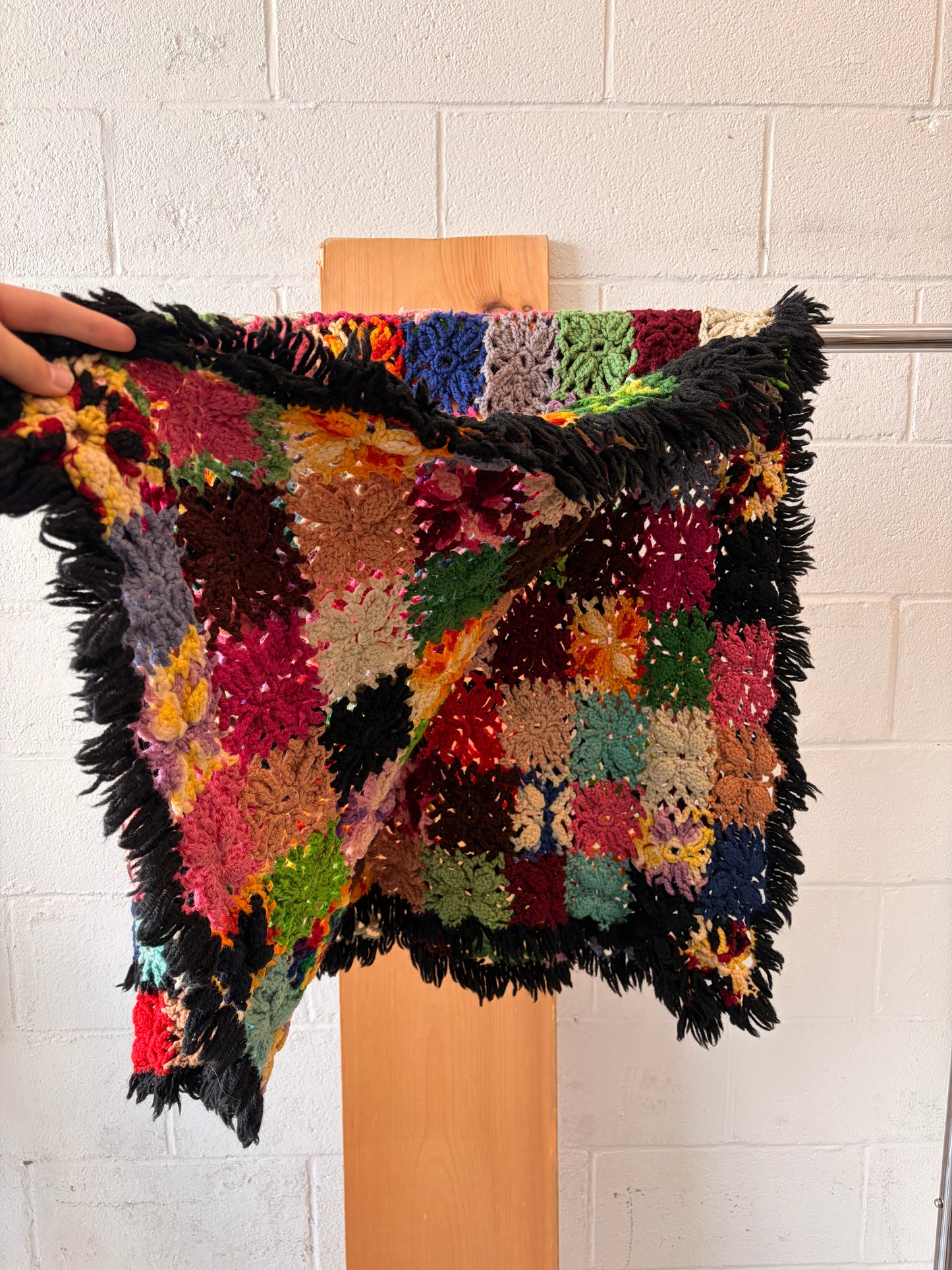 Vtg Colorful Patchwork Crochet Blanket