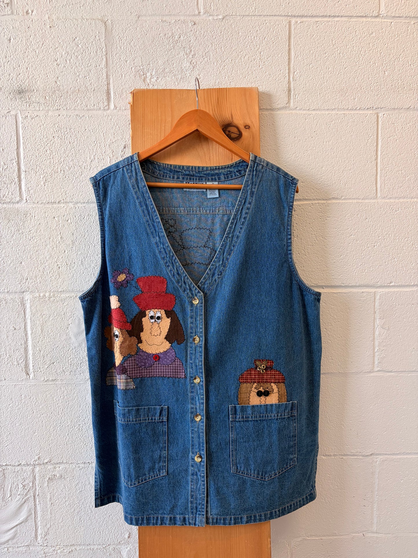 Patchwork Faces Denim Vest : XL