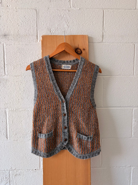 Vtg Orange & Gray Sweater Vest : S/M