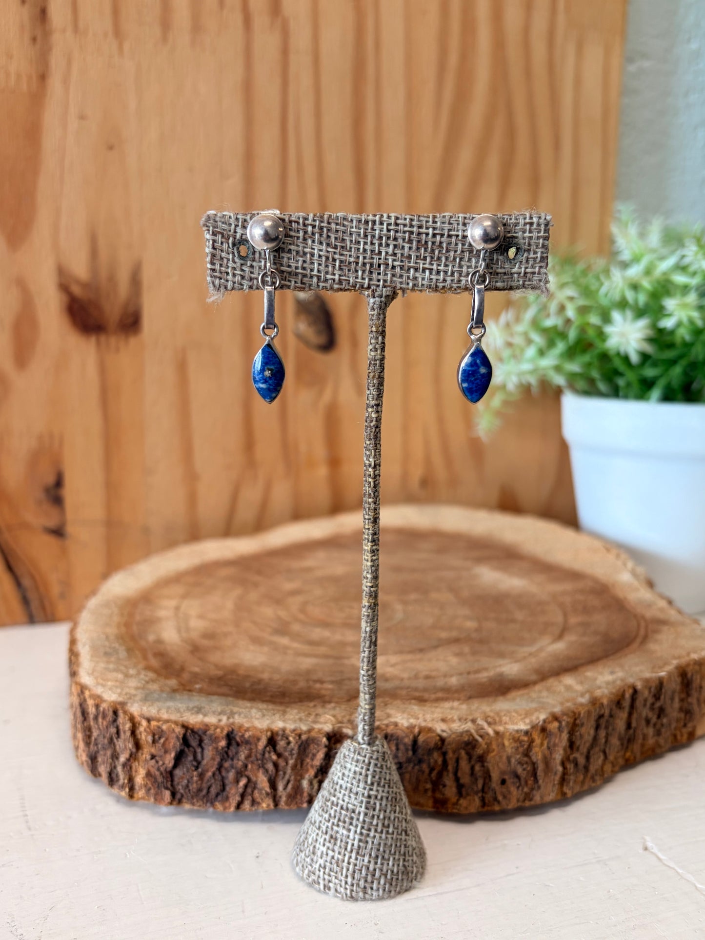 Vtg Sterling Blue Clip-On Earrings