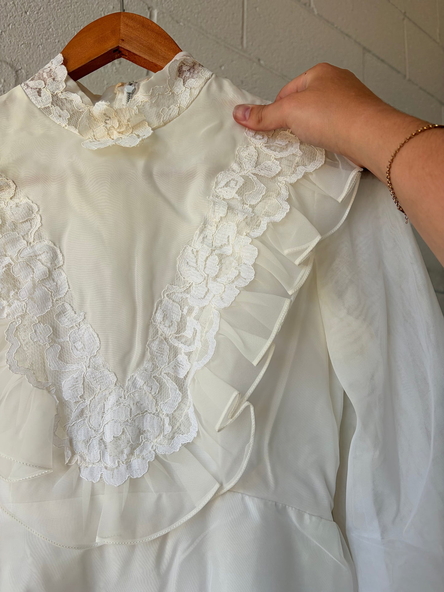 Vtg Ruffled Lace Prairie Wedding Dress : S