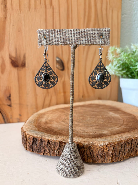 Black & Silver Tone Teardrop Earrings
