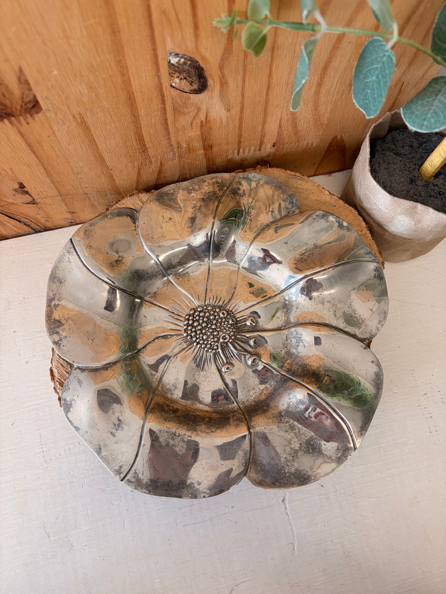 Vtg International Silver Poppy Flower Dish