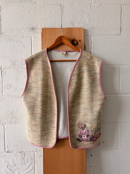 Vtg Teddy Bear Tea Party Vest : XL