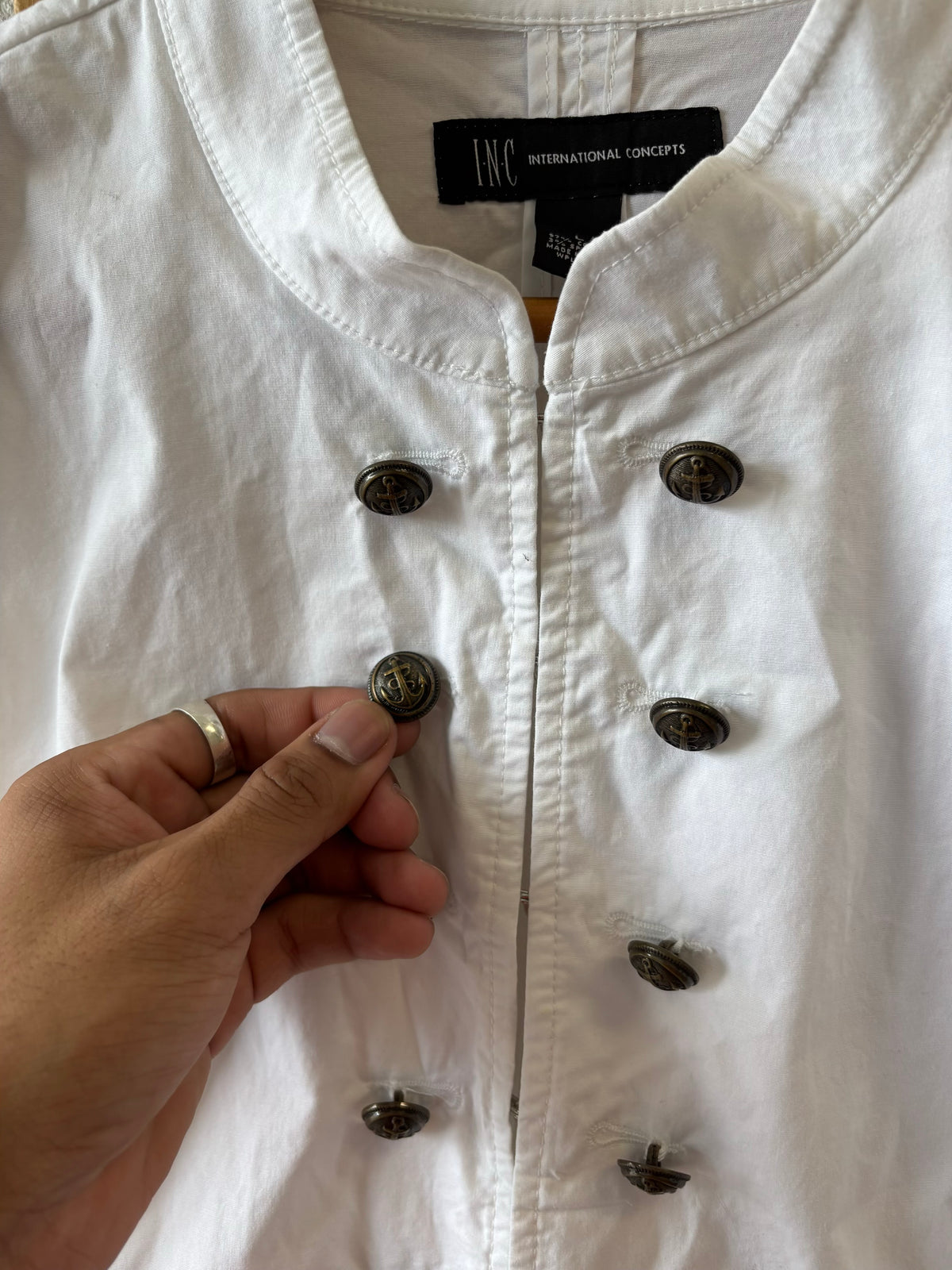 Y2K White Military Style Jacket : L