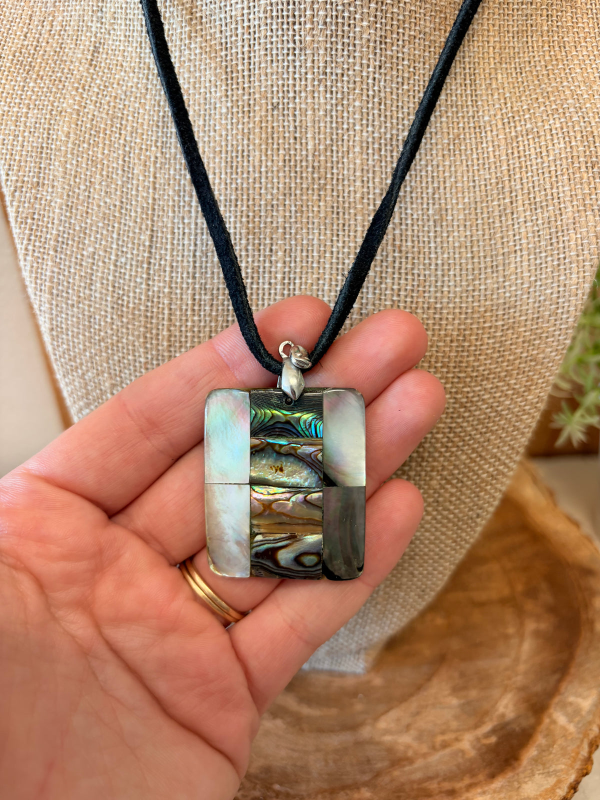 Iridescent Rectangle Cord Necklace
