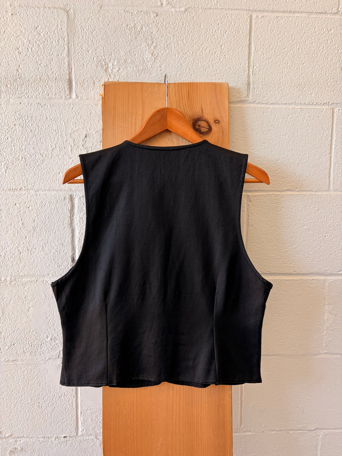Vtg Embroidered Black & Gold Striped Vest : M