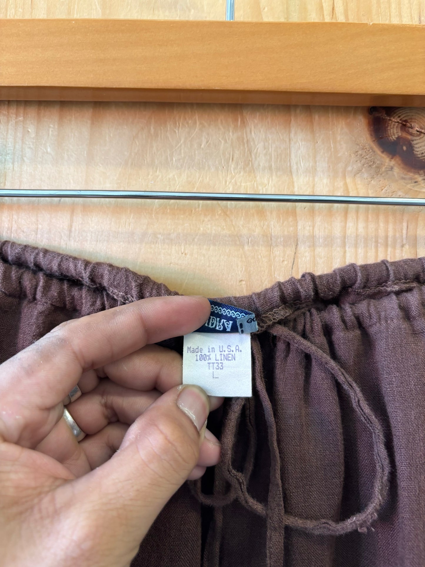 Vtg Brown 100% Linen Skirt : L