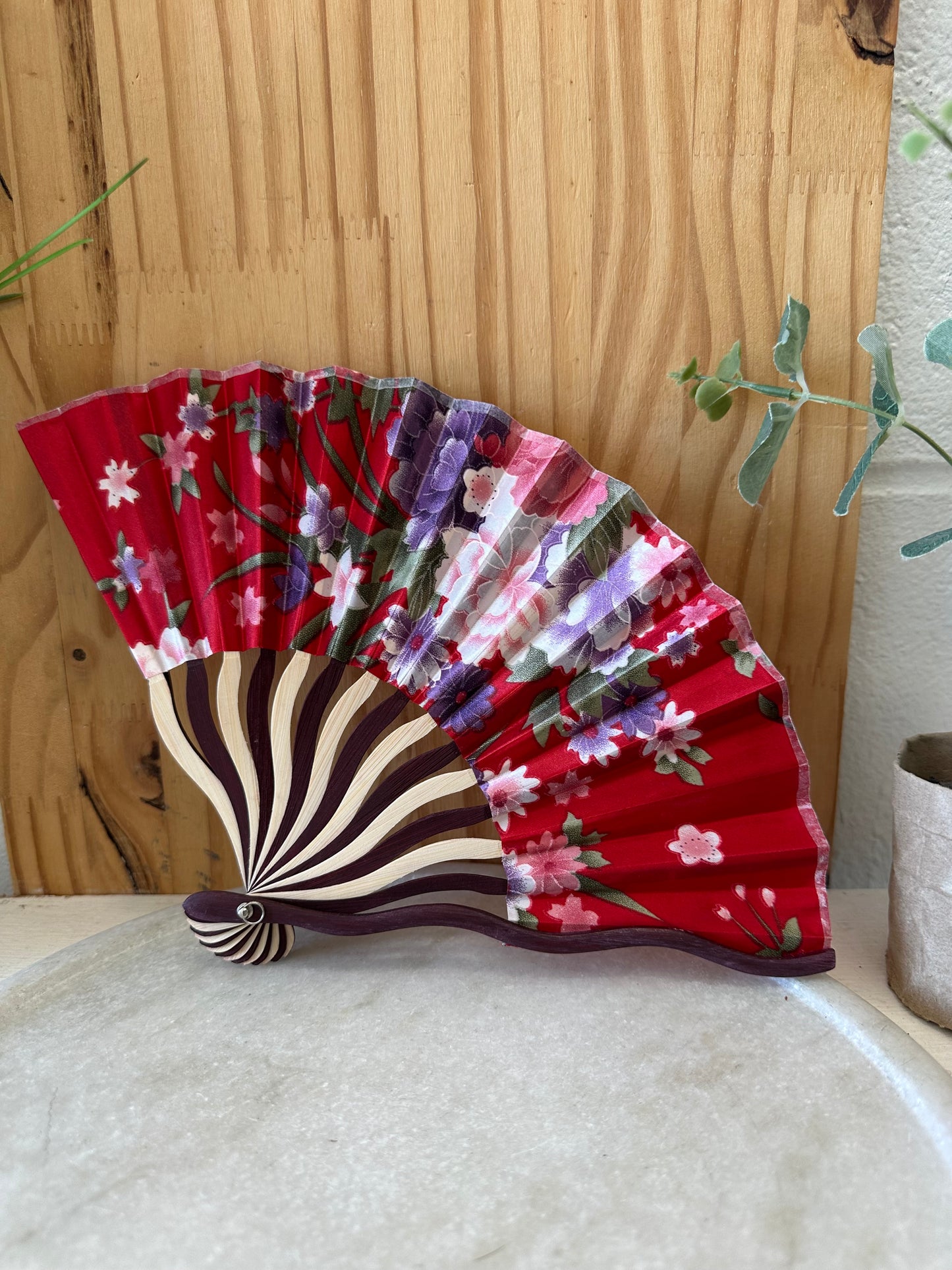 Red Floral Folding Fan