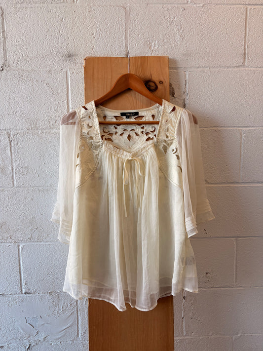 Ivory Flowy Peasant Top : L
