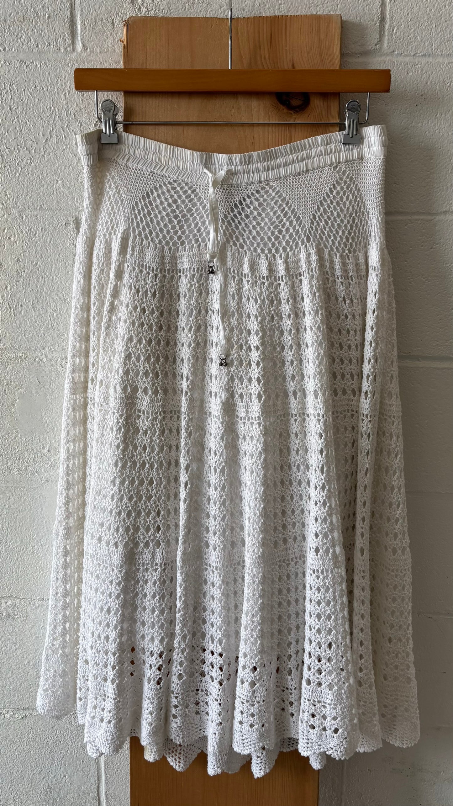 White Boho Midi Skirt : L