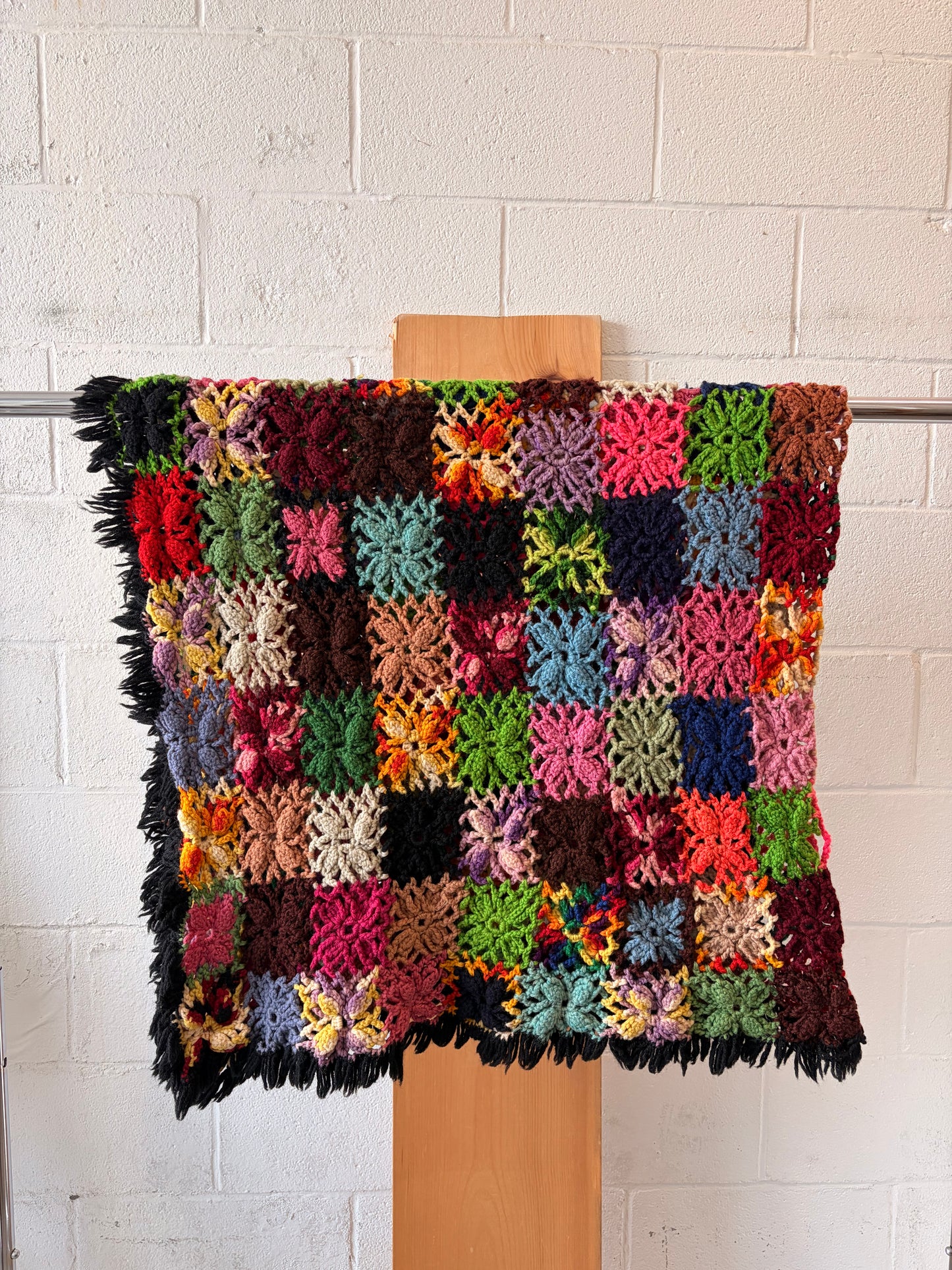Vtg Colorful Patchwork Crochet Blanket