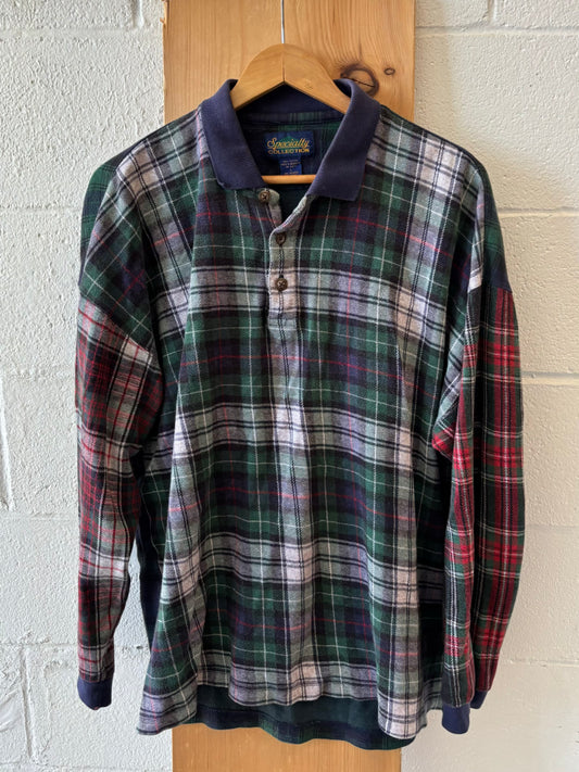 Vtg Plaid Long Sleeve Polo : L