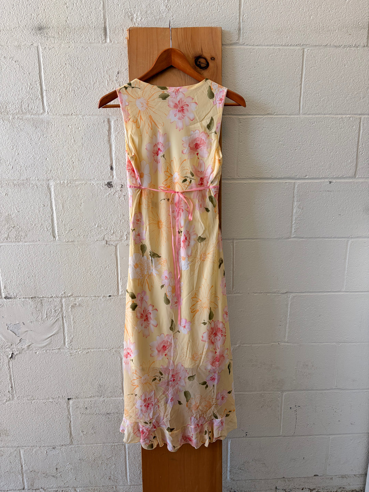 Vtg Pink & Yellow Floral Dress : M