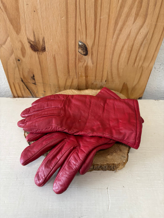 Red Leather Gloves : M