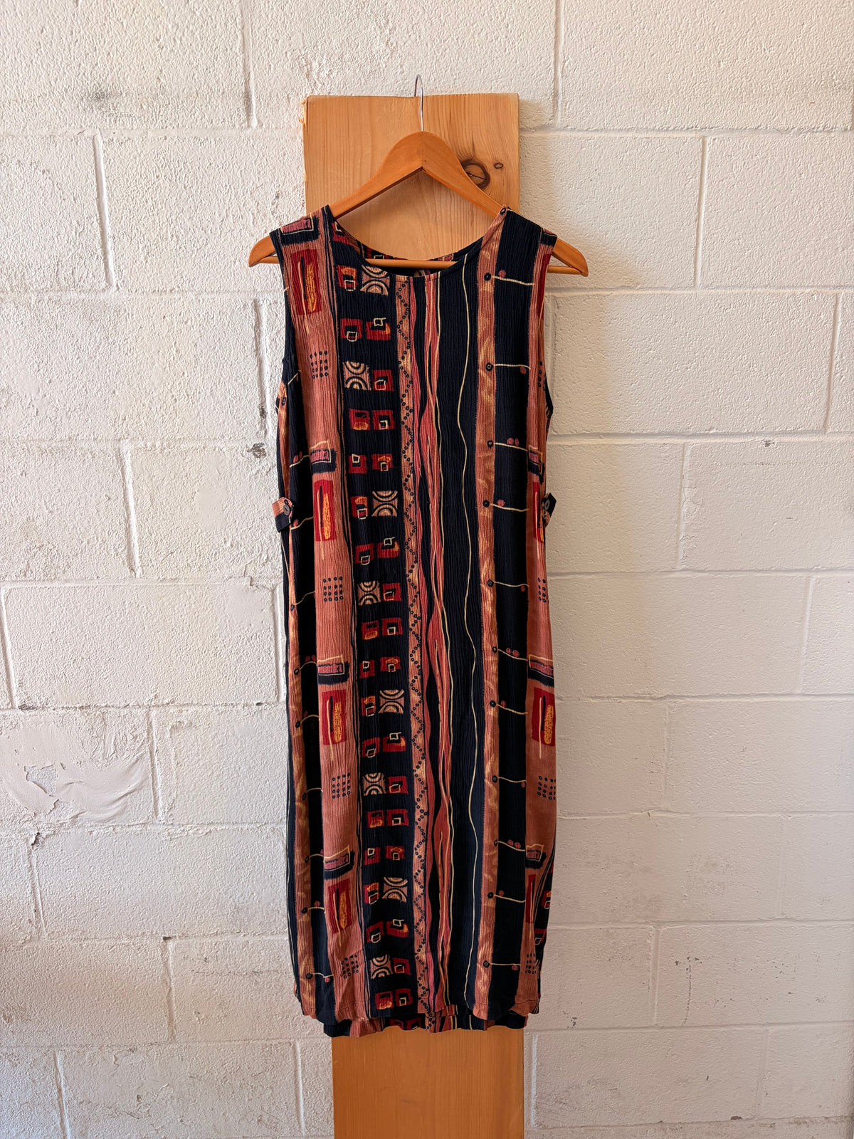 Vtg Striped Boho Midi Dress : M