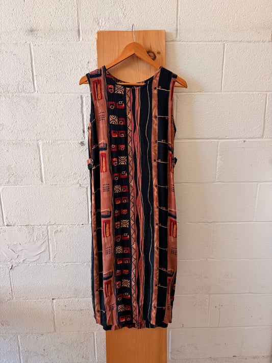 Vtg Striped Boho Midi Dress : M