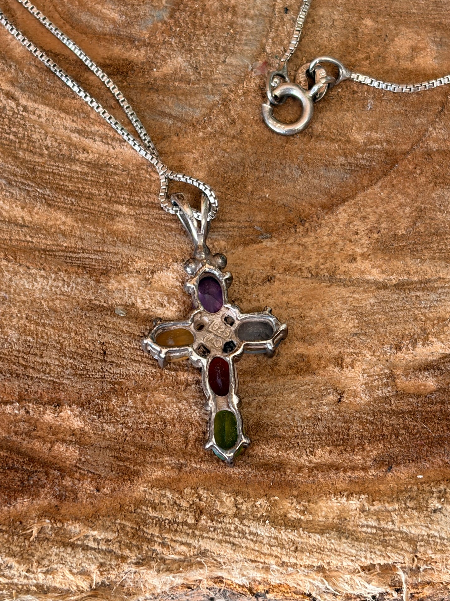 Colorful 925 Silver Cross Necklace