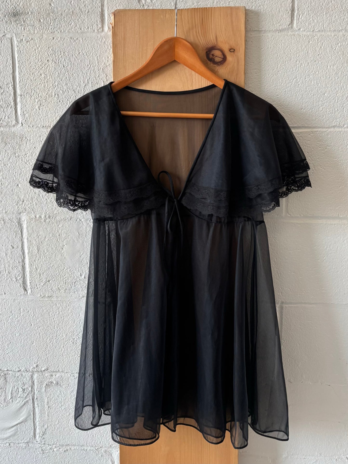 Vtg Black Semi-Sheer Babydoll : S