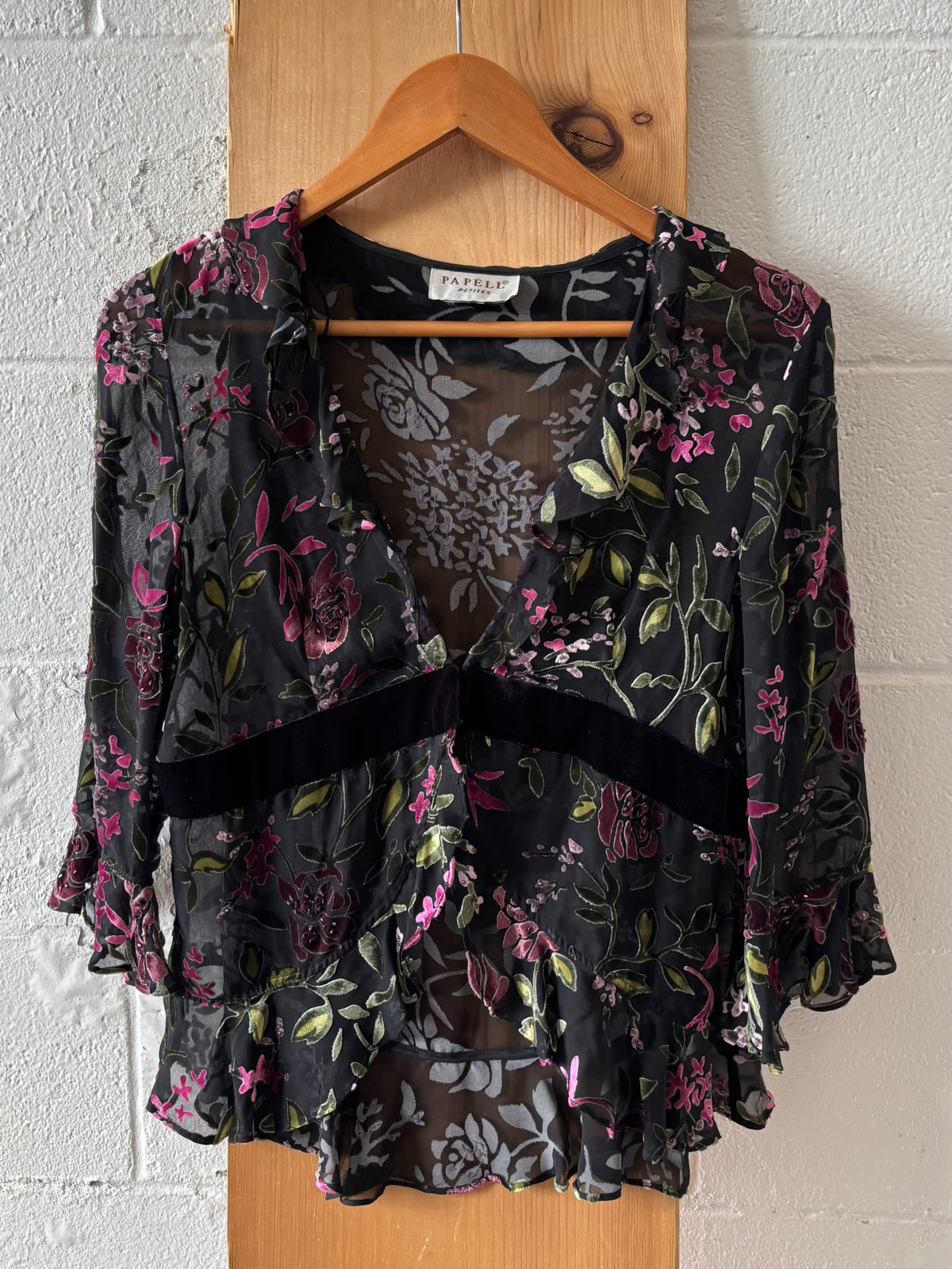 Semi Sheer Bell Sleeve Top : L