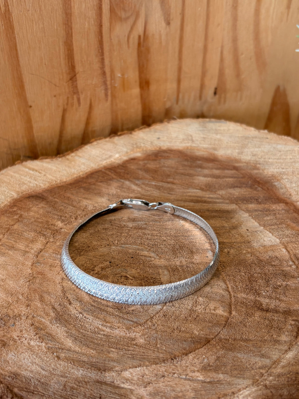 925 Silver Textured Flat Herringbone Bracelet