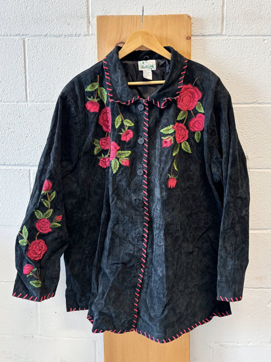 Vtg Suede Rose Coat : 2XL
