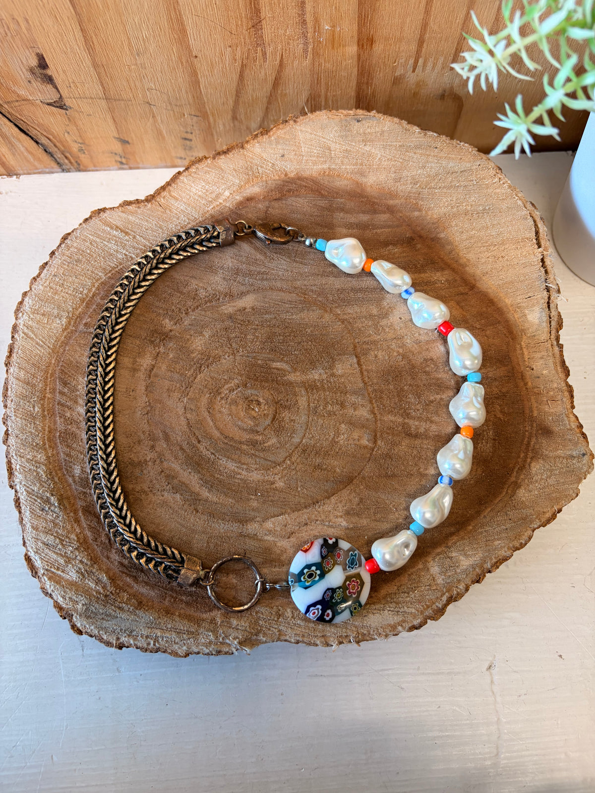Mixed Media Pearl Choker Necklace