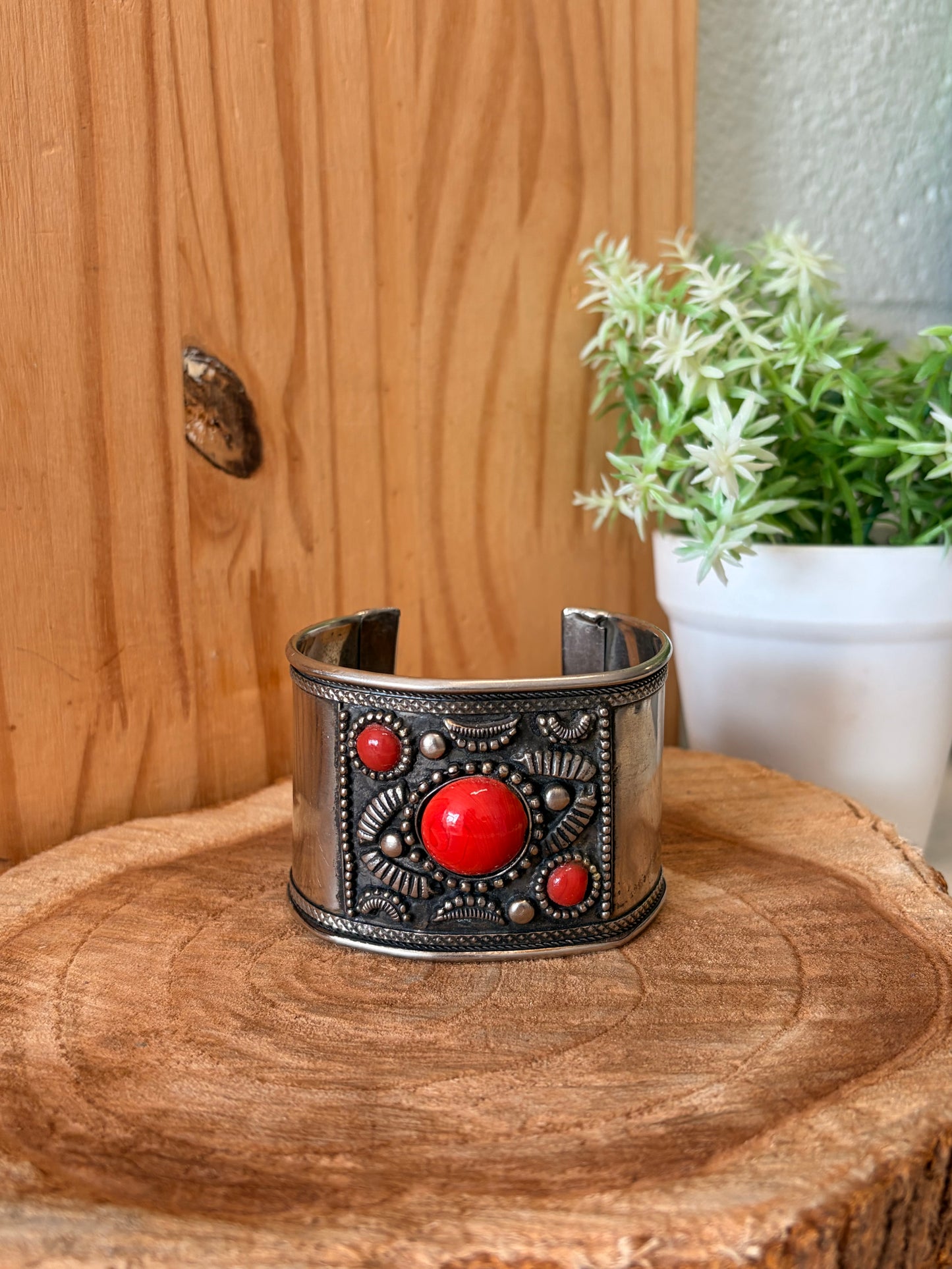 Red & Silver Tone Cuff