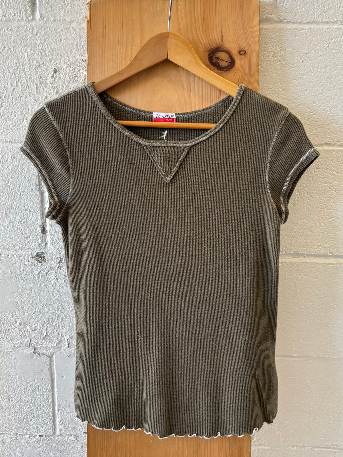 Green Short Sleeve Waffle Knit Top : S/M