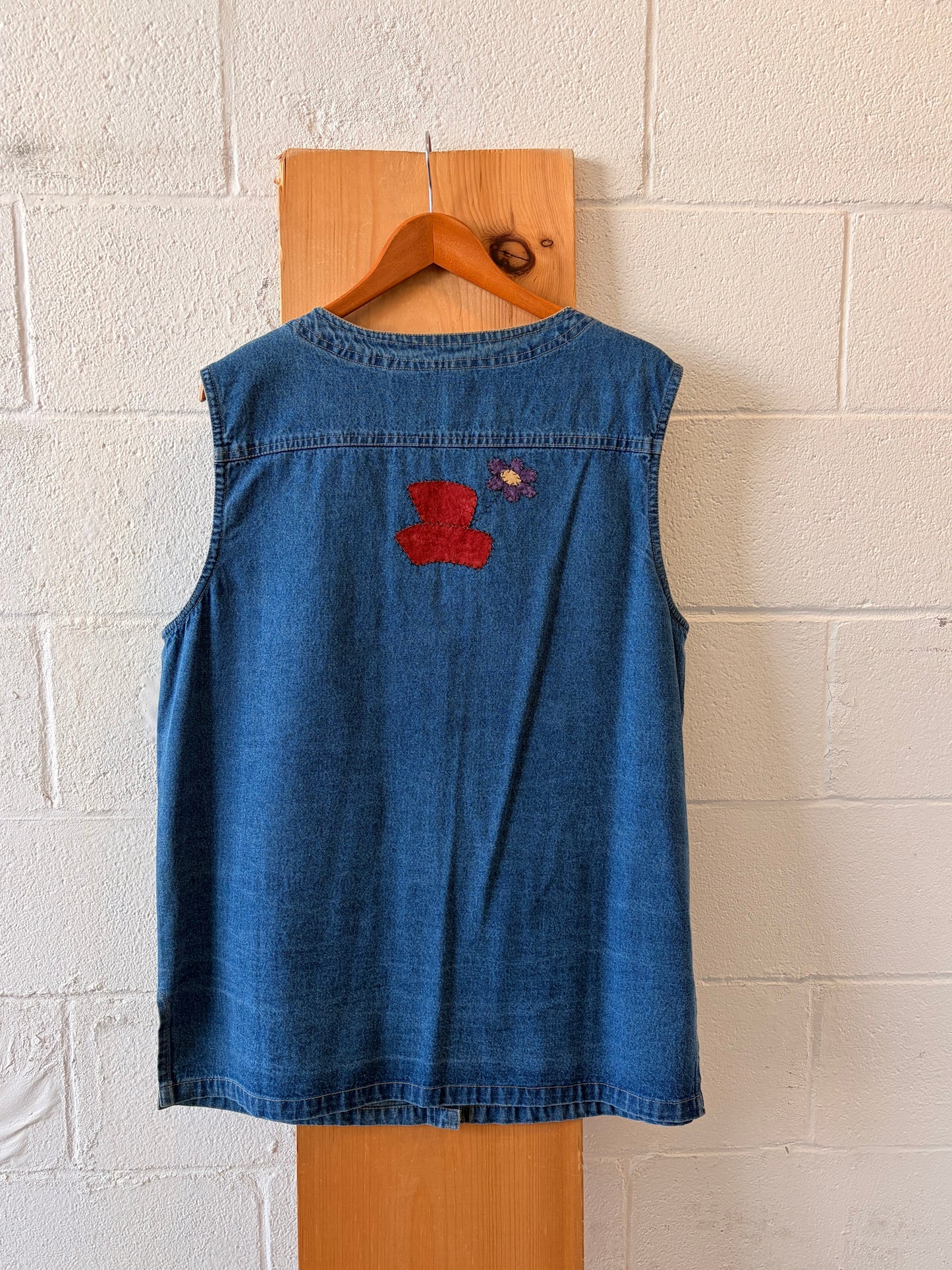 Patchwork Faces Denim Vest : XL