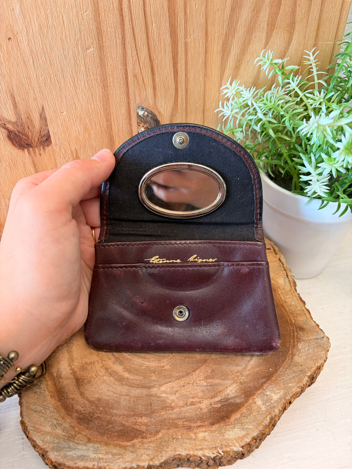 Vtg Burgundy Mirrored Coin Pouch