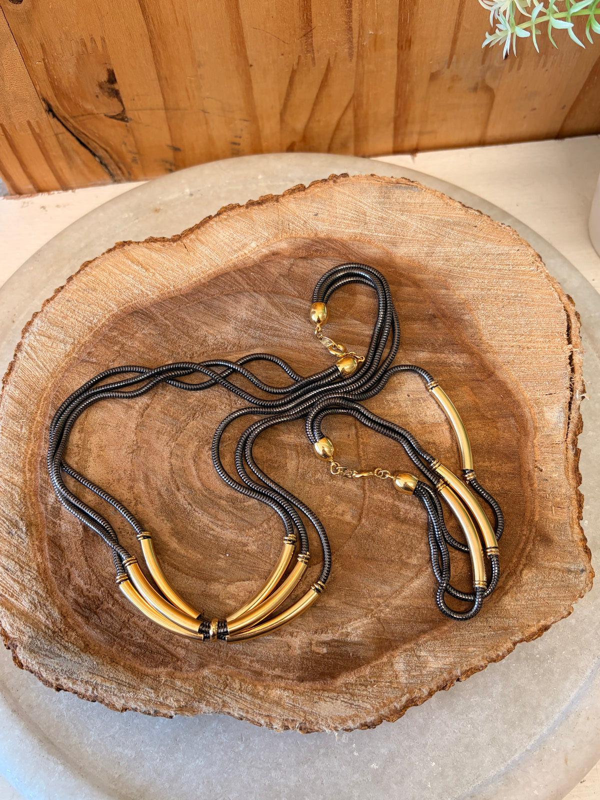 Vtg Layered Gray & Gold Tone Trifari Set